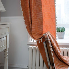 Hooux Terylene Cotton Semi-blackout Curtain Finished Embroidery Solid Color Living Room Kitchen Valance Bedroom Home Decoration