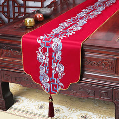 Hooux Chinese Style Embroidered Table Flag High-End Rich fish Table Runners Home Wedding Decoration Simplicity Long Tablecloth