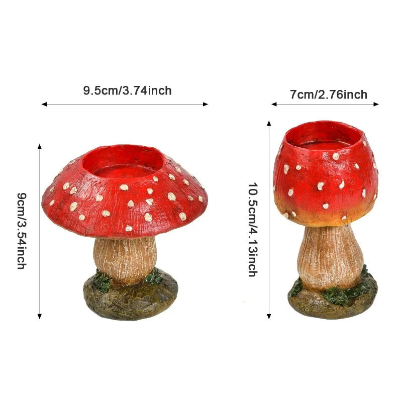 Hooux Nordic Resin Mushroom Candle Holder Ornaments  Living Room Bedroom Red Mushroom Candle Tray Handicraft Christmas Decoration