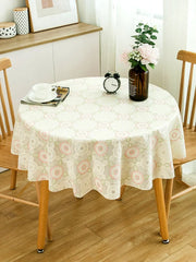 Hooux Round Tablecloth PVC Plastic Waterproof Oil-proof Table Cover Floral Printed Home Kitchen Dining Tablecloth Table Decor Supplies