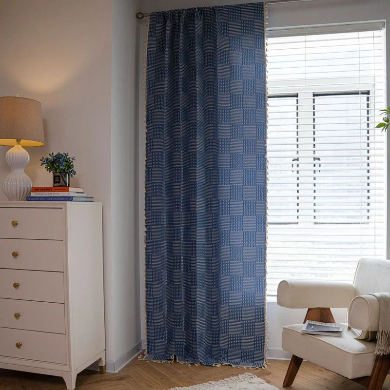 Hooux Terylene Cotton Semi-blackout Curtain Finished Embroidery Solid Color Living Room Kitchen Valance Bedroom Home Decoration