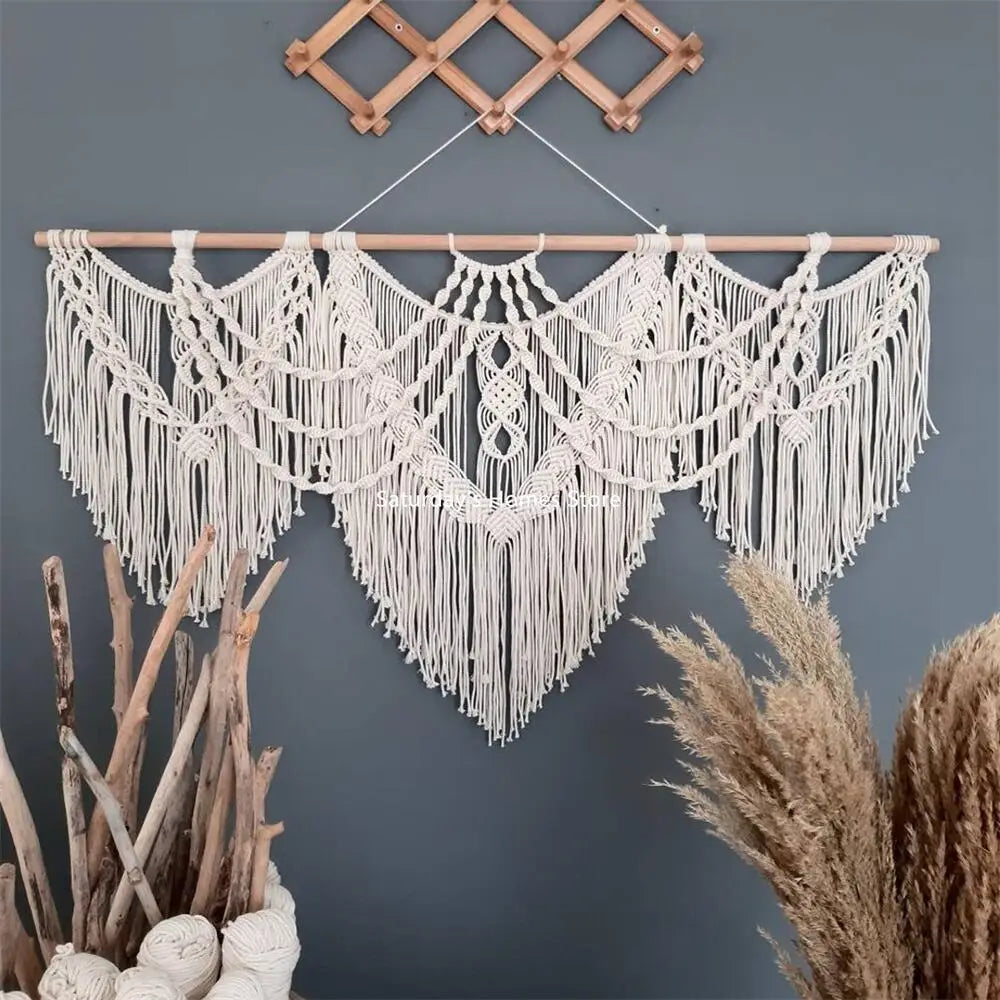Hooux Large Macrame Tapestry Handwoven  Bohemian Tapestry Wall Hanging Boho Decor Living Room Bedroom Background Decoration