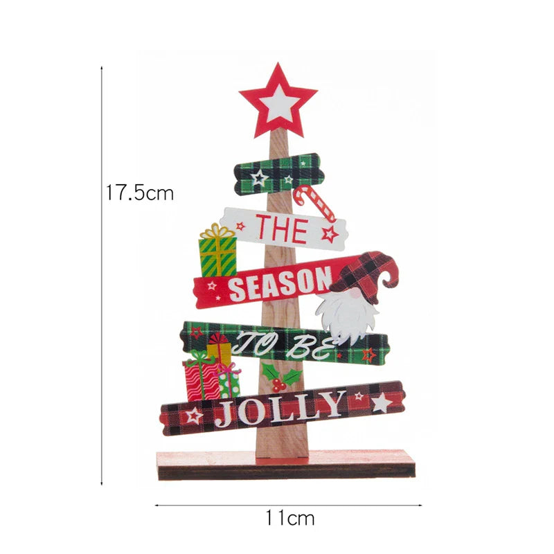Hooux Wooden Christmas Tree Desktop Ornament Santa Claus Merry Christmas Sign Plaque Xmas Decoration for Home 2025 New Years Noel Gift