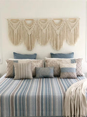 Hooux With Wooden Stick Hand-Woven Bohemia Tassel Curtain Tapestry Wedding Backgrou Boho Decor Large Macrame Wall Hanging Tapestry