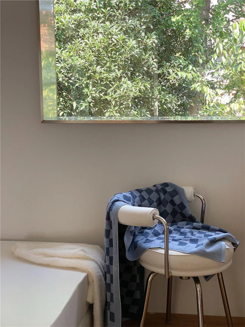 Hooux Classic Retro Color Matching Pure Cotton Skin-Friendly Towel Checkerboard Plaid Face Bath Towels Soft Absorbent Face Towel