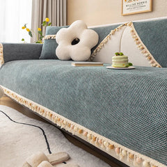 Hooux CottonLinen Sofa Coushion Anti Cat Scratch Towel Slipcovers Living Room Non-Slip balls Tassels Cushion Dust Soft Cover