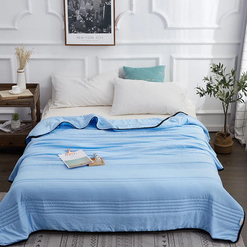 Hooux Summer Air Condition Quilt Thin Stripe Lightweight Comforter  Full Queen Breathable Sofa Office Bed Travel Quilts Throw Blanket