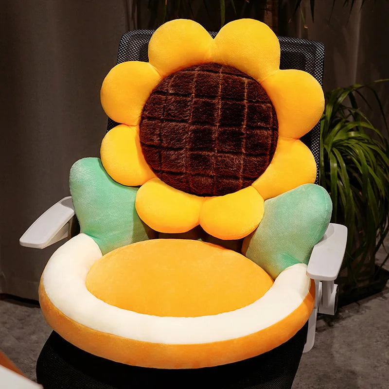 Hooux Cartoon seat cushion semi-enclosed backrest butt cushion office chair seat cushion waist protector flower futon floor cushion