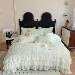 Hooux  Cotton Princess Bedding Sets Queen Butterflies Embroidered Chiffon Lace Elegant Soft Flat Sheet With Pillowcases 4PCS