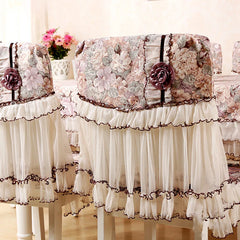 Hooux Lace hem Chair Cover Tablecloth Table Dining Table Cover Gauze Jacquard Wedding Table Cloth Chair Covers Decoration Towels 1pcs