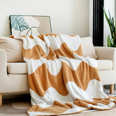 Hooux Nordic Style Half-side Velvet Knitted Sofa Blanket Modern Simple Wave Shape Air Conditioning Shawl Cover Blanket