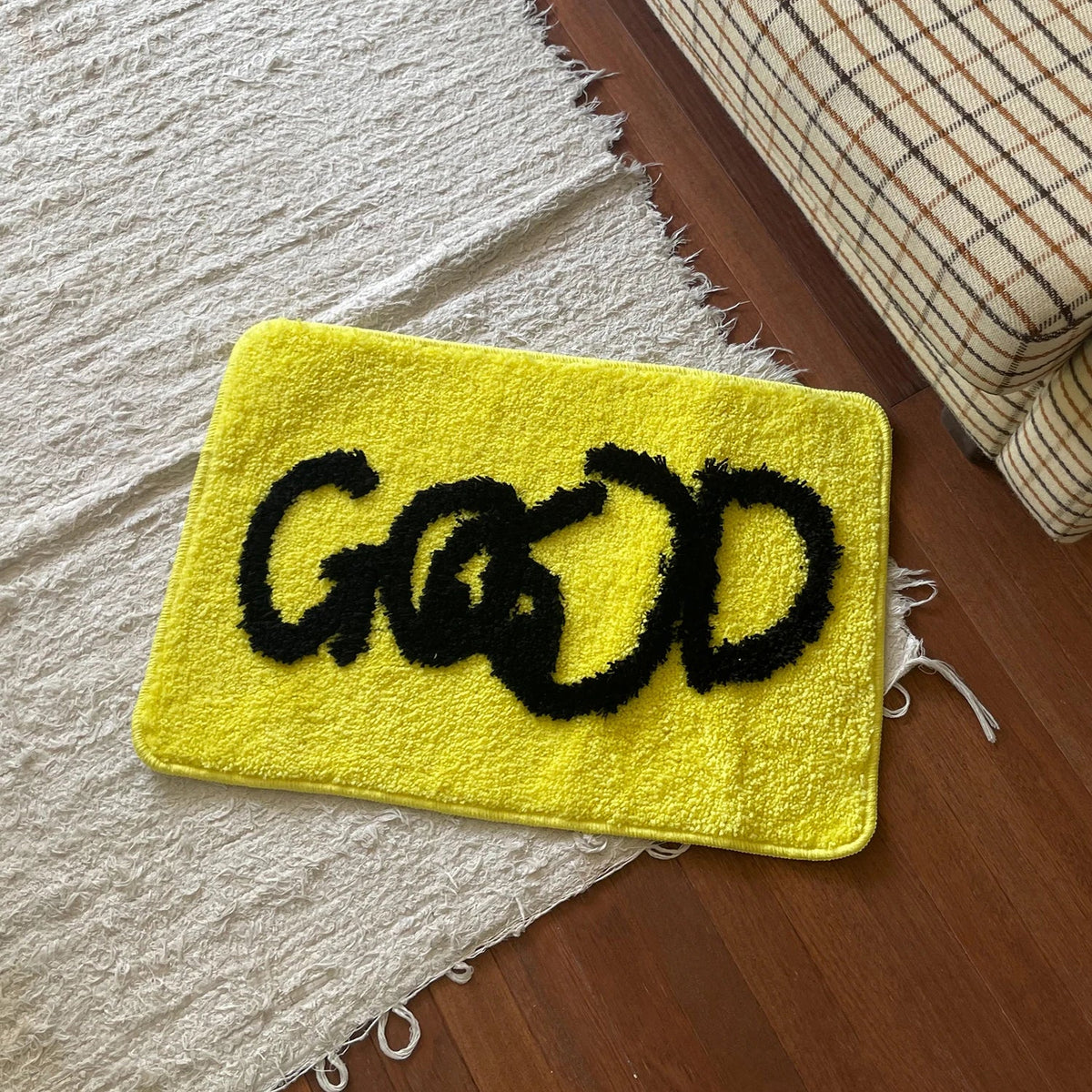 Hooux Yellow Tufting Letters Good Bathroom Mat Carpet Area Rug Bathmat Floor Tub Side Absorbent Anti Slip Pad Home Decor 40x60cm