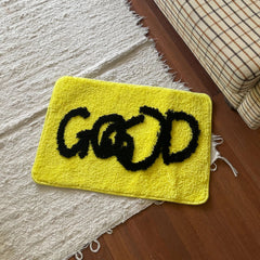 Hooux Yellow Tufting Letters Good Bathroom Mat Carpet Area Rug Bathmat Floor Tub Side Absorbent Anti Slip Pad Home Decor 40x60cm