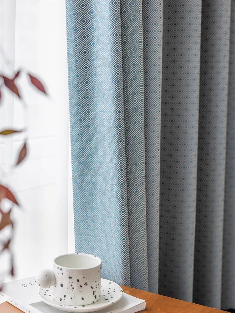 Hooux Modern Minimalist Living Room Curtain Blue Plaid Bedroom Curtain Blackout Study Window Curtains Sun Protection Curtains Cortina