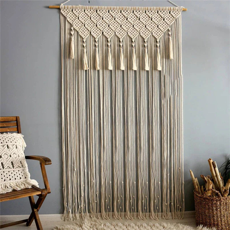 Hooux Bohemia Tassel Pendant Handamde Macrame Curtain Tapestry Woven  Window Door Curtain Tapestry Bedsize Wall Hangig Tapetry