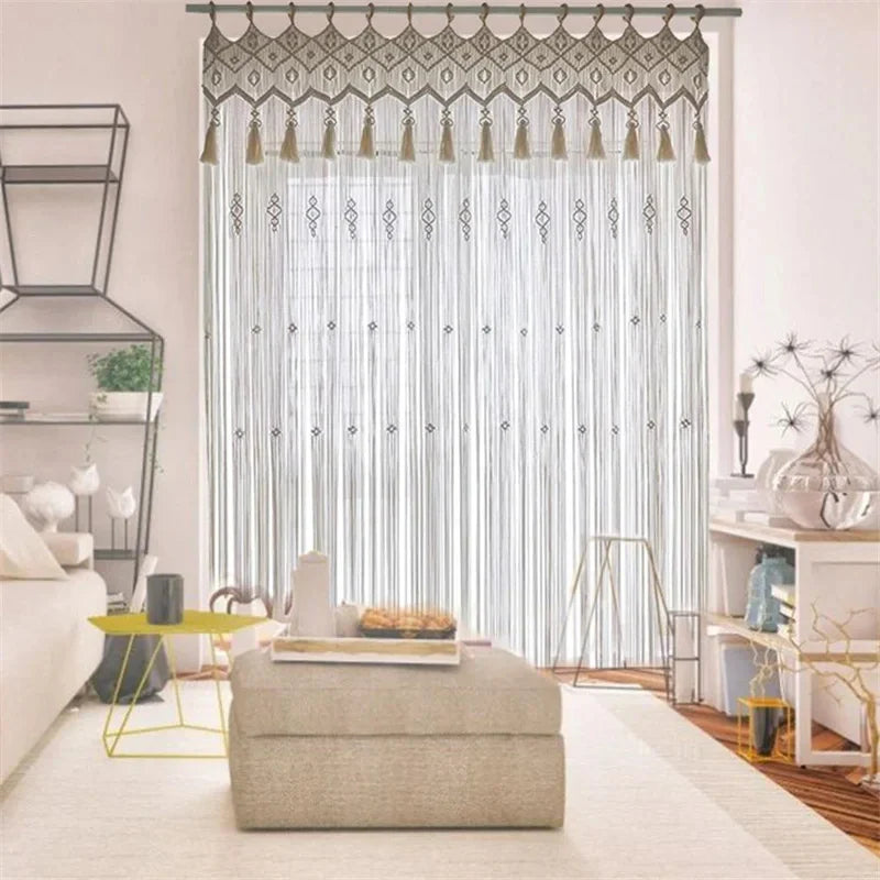 Hooux Hand-woven Macrame Cotton Door Curtain Tapestry Wall Hanging Art Tapestry Boho Decoration Bohemia Wedding Backdrop Tapestry