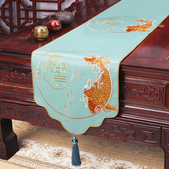 Hooux Chinese Style Embroidered Table Flag High-End Rich fish Table Runners Home Wedding Decoration Simplicity Long Tablecloth