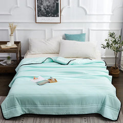 Hooux Summer Air Condition Quilt Thin Stripe Lightweight Comforter  Full Queen Breathable Sofa Office Bed Travel Quilts Throw Blanket