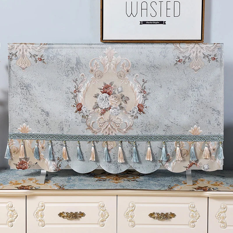 Hooux European Style TV Hood Modern Minimalist Fabric Dust Cover LCD Desktop Hanging Universal TV Cabinet Cover Cloth Towel