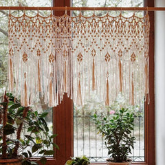 Hooux Handwoven Macrame Curtains Tapestry Hanging Window Curtain Tassel Tapestry Bedroom Wall Haings Art Boho Decor Door Curtain