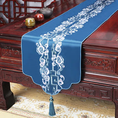 Hooux Chinese Style Embroidered Table Flag High-End Rich fish Table Runners Home Wedding Decoration Simplicity Long Tablecloth