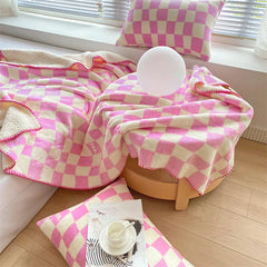 Hooux Vintage Checkerboard Blanket Lamb Fleece Blanket Autumn and Winter Warm Fleece Blanket Nordic Sofa Nap Blanket