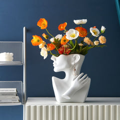 Hooux Portrait Vase Statue Abstract Figure Flower Pots Decorative Tabletop Vase Garden Modern Home Resin Decora Art Nordic Home Decor