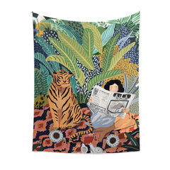 Hooux Jungle Tiger & Girl Wall Tapestry