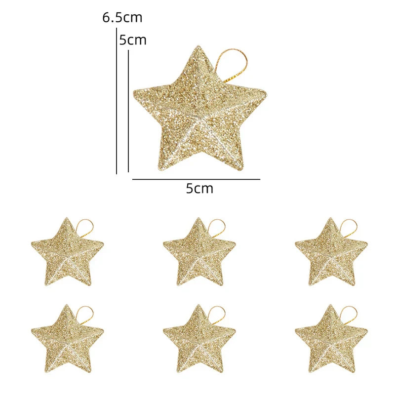 Hooux Gold Glitter Star Ornaments Christmas Tree Hanging Pendant Christmas Decorations for Home Navidad New Year Party DIY Gift