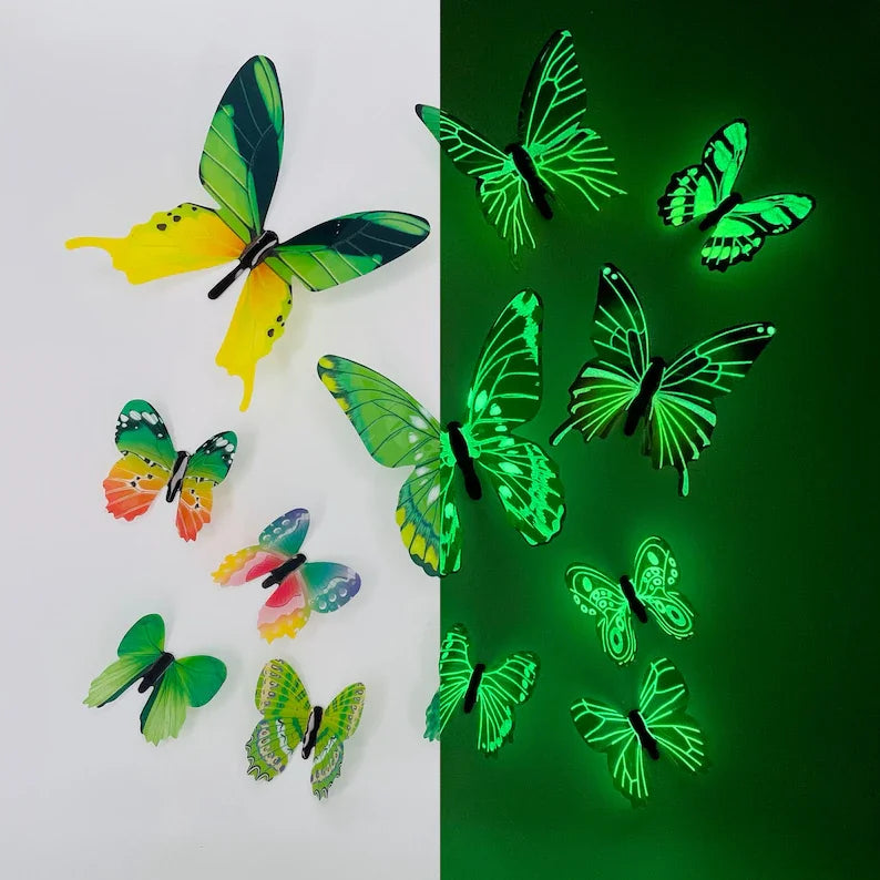Hooux New 12Pcs Fashion 3D Luminous Butterfly Creative Wall Sticker For DIY Wall Stickers Modern Wall Art Home Decorations DIY Gift