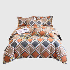 Hooux 4pcs Autumn and Winter Thickening Soft Bedroom Bedding Set Home Textile Geometric Pattern Sheet Quilt Cover Pillowcase