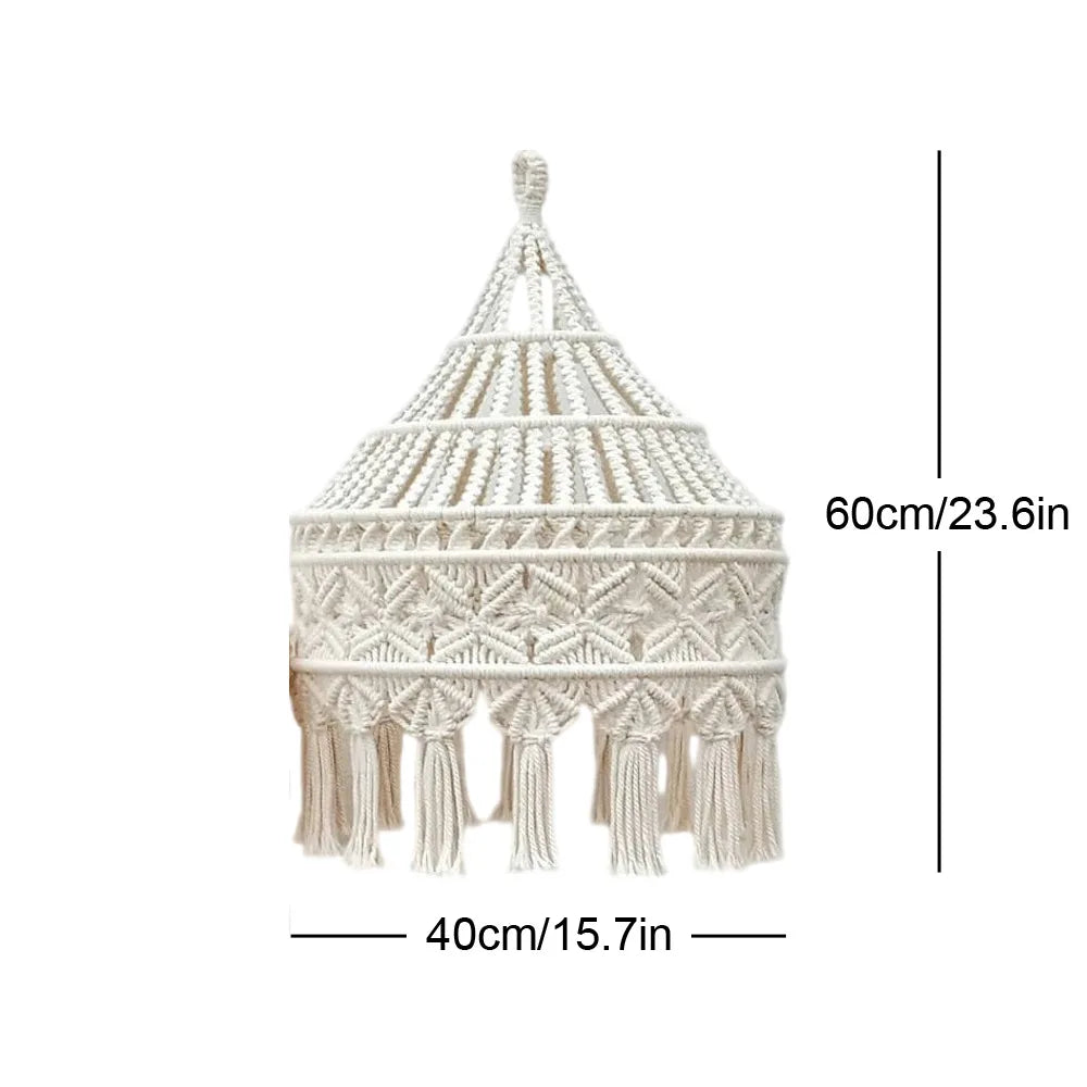 Hooux Bohemian Style Handmade Macrame Lampshade Hanging Tapestry Room Decoration Woven Cotton Rope Diameter 40CM  LampShade
