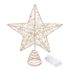Hooux LED Light Christmas Tree Star Topper With Pearl Wire Gold Iron Xmas Tree Ornaments 2025 New Year Home Table Decoration Supplies