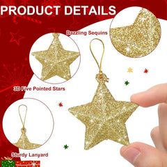 Hooux Gold Glitter Star Ornaments Christmas Tree Hanging Pendant Christmas Decorations for Home Navidad New Year Party DIY Gift