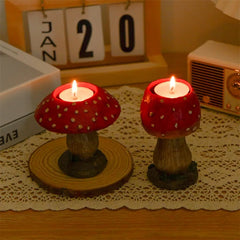 Hooux Nordic Resin Mushroom Candle Holder Ornaments  Living Room Bedroom Red Mushroom Candle Tray Handicraft Christmas Decoration