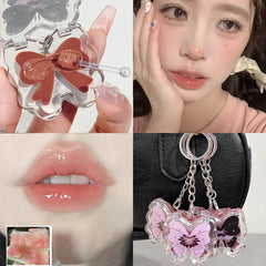 Hooux Moisturizing Keychains Lip Gloss Mirror Water Korean Lip Glaze Lasting Non Sticky Cup Jelly Butterfly Liquid Lipstick Cosmetics
