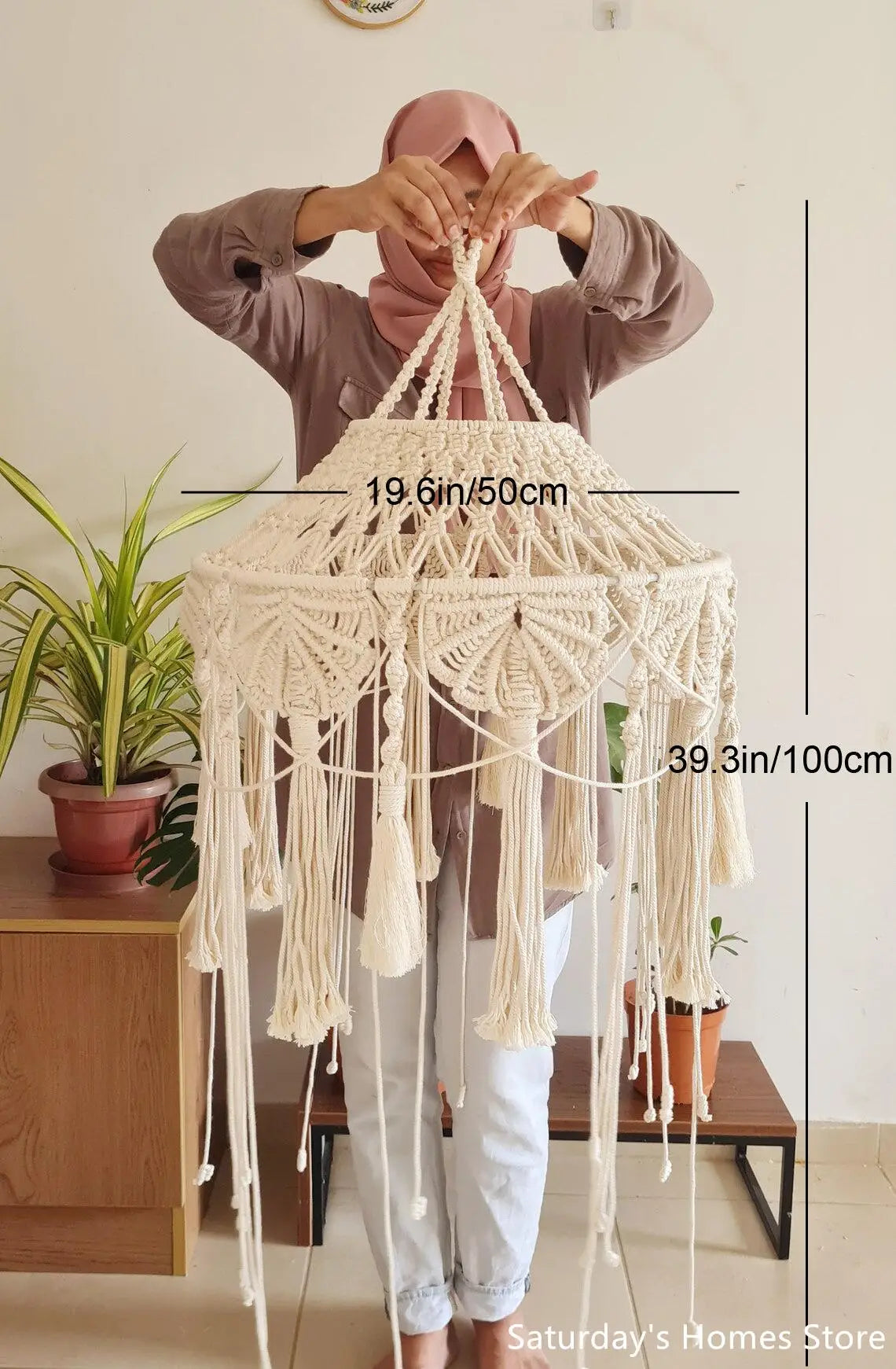 Hooux Handmade Macrame Lampshade  Tapestry  Bed Curtain Bohemia Tapestry Wall Hanging Tassel Pendant Artistic  Boho Decor