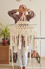 Hooux Handmade Macrame Lampshade  Tapestry  Bed Curtain Bohemia Tapestry Wall Hanging Tassel Pendant Artistic  Boho Decor