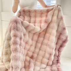 Hooux Modern Simple Ins Gradient Rabbit Fur Short Fleece Casual Cover Blanket Light Luxury Warm Comfortable Sofa Shawl Blanket