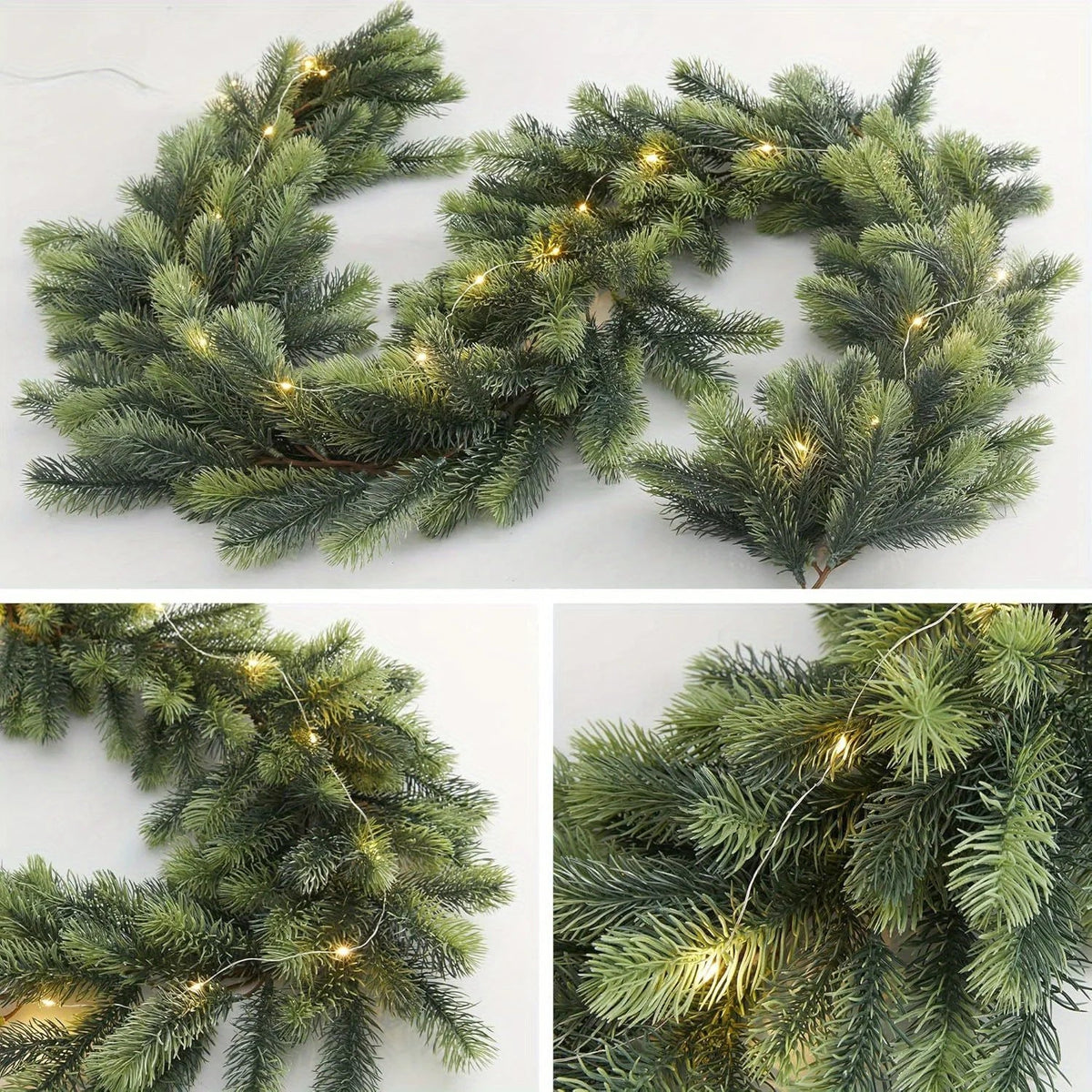 Hooux Handcrafted 74.8" Pine Christmas Garland with LED String Lights - Perfect for Indoor & Outdoor Holiday Decor, Christmas Decor