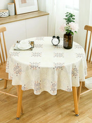 Hooux Round Tablecloth PVC Plastic Waterproof Oil-proof Table Cover Floral Printed Home Kitchen Dining Tablecloth Table Decor Supplies