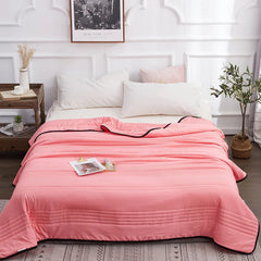 Hooux Summer Air Condition Quilt Thin Stripe Lightweight Comforter  Full Queen Breathable Sofa Office Bed Travel Quilts Throw Blanket