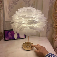 Hooux - Romantic Goose Feather Table Lamp Night Light Bedroom USB Rechargeable Bedside Lamp Touch Control LED Desk Lamp For Wedding Home
