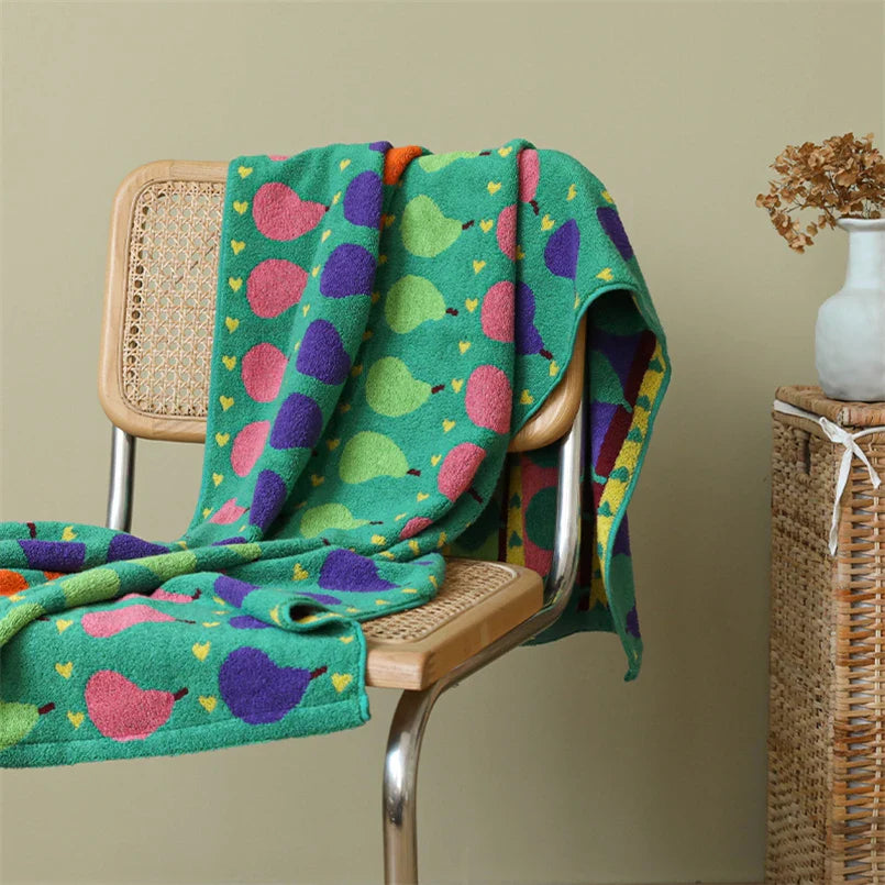 Hooux Cute Cartoon Graffiti Pears Patter Cotton Soft Face Towel for Kids Absorbent Bath Towel Comfortable Cotton Household Towels