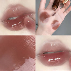 Hooux Retro Clear Lip Glaze Gloss Mirror Glitter Non Stick Cup Brighten Jelly Dark Lipstick Red Brown Dupes Lip Ink Tint Korean Makeup