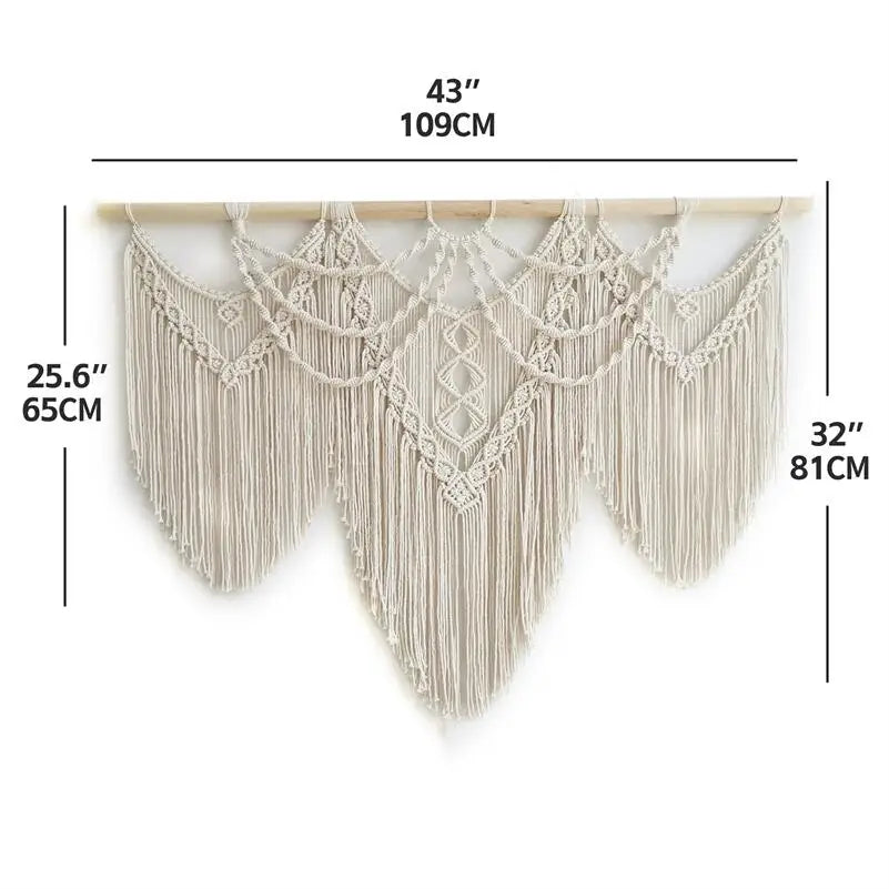 Hooux Handwoven Macrame Tassel Pendant Wall Hanging  Tapestry  with  Wooden Stick Hand-Woven Bohemia Tassel Curtain Tapest