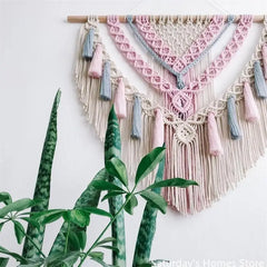 Hooux Colorful Macrame Hanging Tapestry Tassel Pendant Bohemia Wall Tapestry Handwoven Cotton Rope  Decorate Room Background
