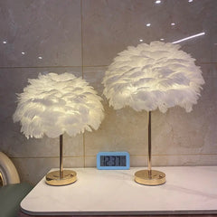 Hooux - Romantic Goose Feather Table Lamp Night Light Bedroom USB Rechargeable Bedside Lamp Touch Control LED Desk Lamp For Wedding Home