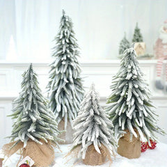 Hooux 1 Piece Mini Falling Snow Christmas Tree PE Flocked Christmas Tree Tabletop Decorator Scene Arrangement Decorations