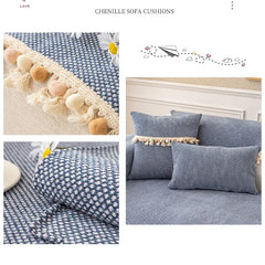 Hooux CottonLinen Sofa Coushion Anti Cat Scratch Towel Slipcovers Living Room Non-Slip balls Tassels Cushion Dust Soft Cover